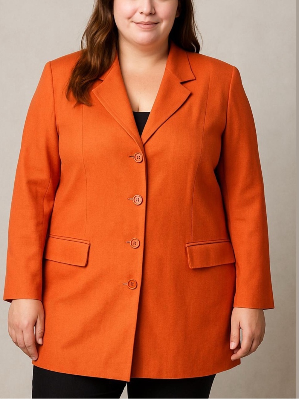 Vintage Louben Orange Long Button Up Linen Blend Blazer Jacket Sz 16